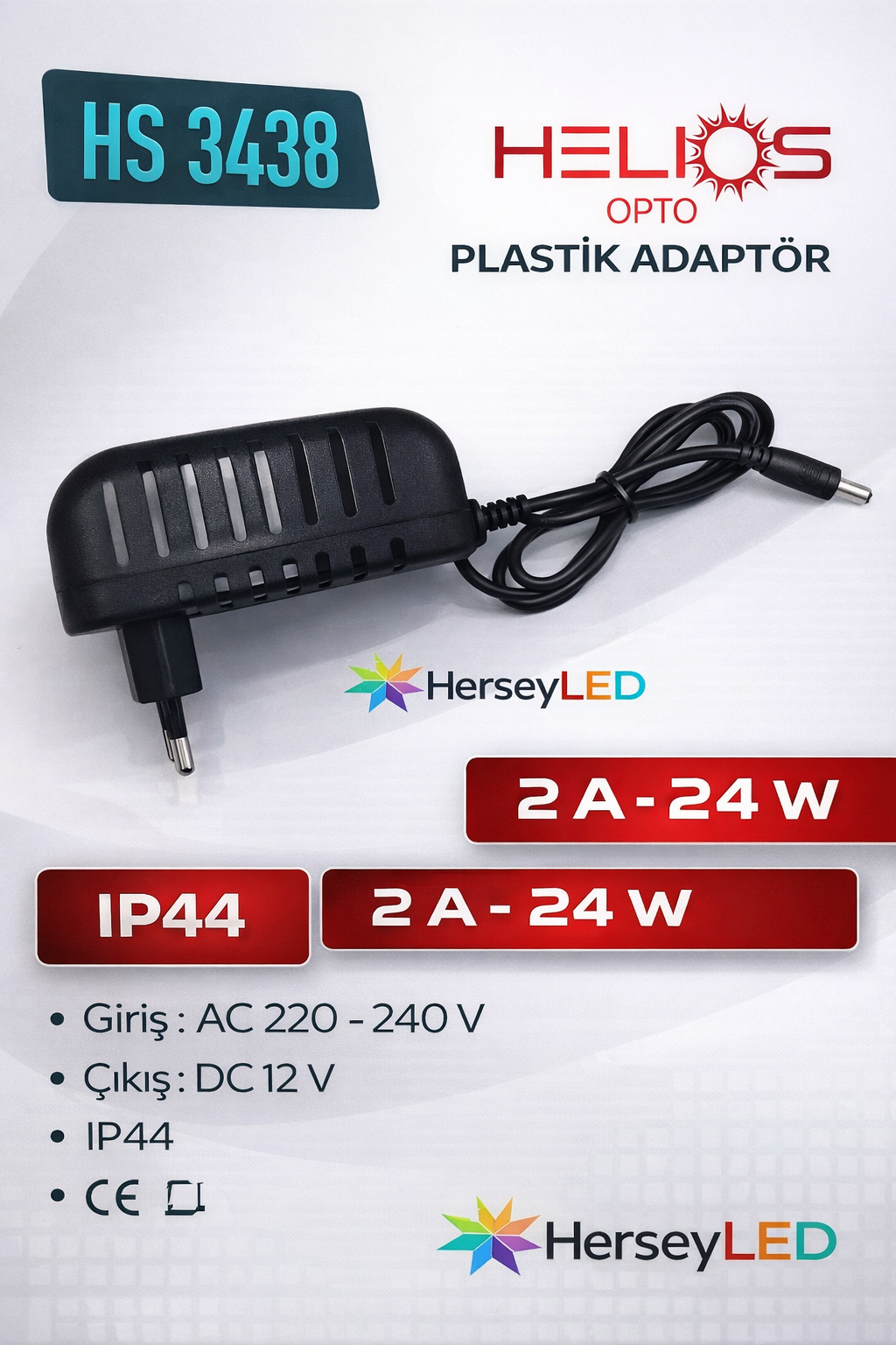 HELİOS HS-3438  2 Amper 12V DC 24W Fişli Adaptör