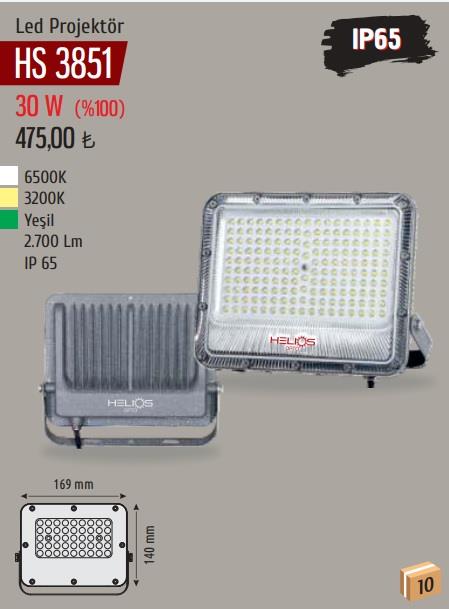 HELIOS HS-3851 30W Beyaz LED Projektör – 2700lm 6500K IP65 – 100 Watt