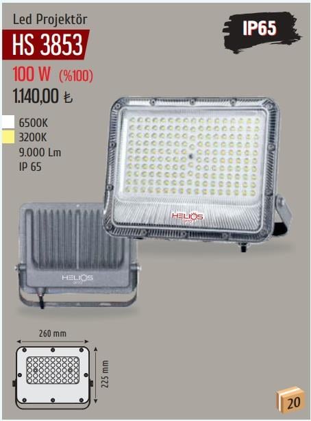 Helios HS-3853 100 Watt BEYAZ Led Projektör 9000 Lümen 100 Watt