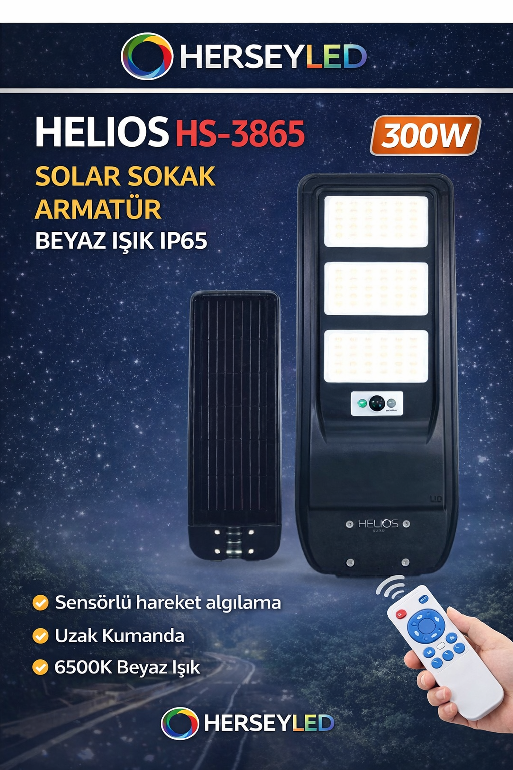 HELIOS HS-3865 300W SOLAR SOKAK ARMATUR BEYAZ IŞIK IP65
