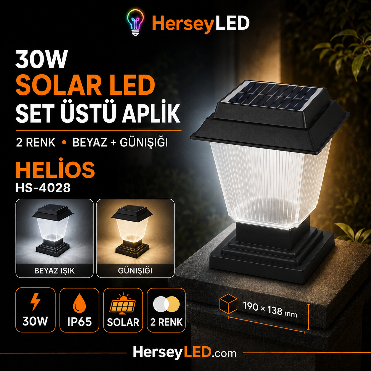 HELİOS HS-4028 30W SET ÜSTÜ SOLAR LED APLİK 2 RENK ( BEYAZ + GÜNIŞIĞI )