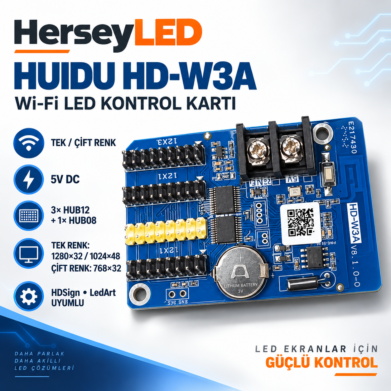 HUIDU HD-W3A 3 SIRA Wİ-Fİ P10 LED EKRAN KARTI