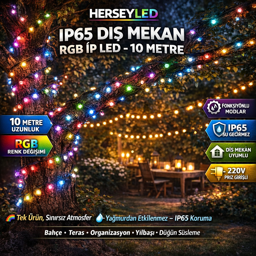 IP65 DIŞ MEKAN İP LED RGB 10MT FONKSİYONLU RGB