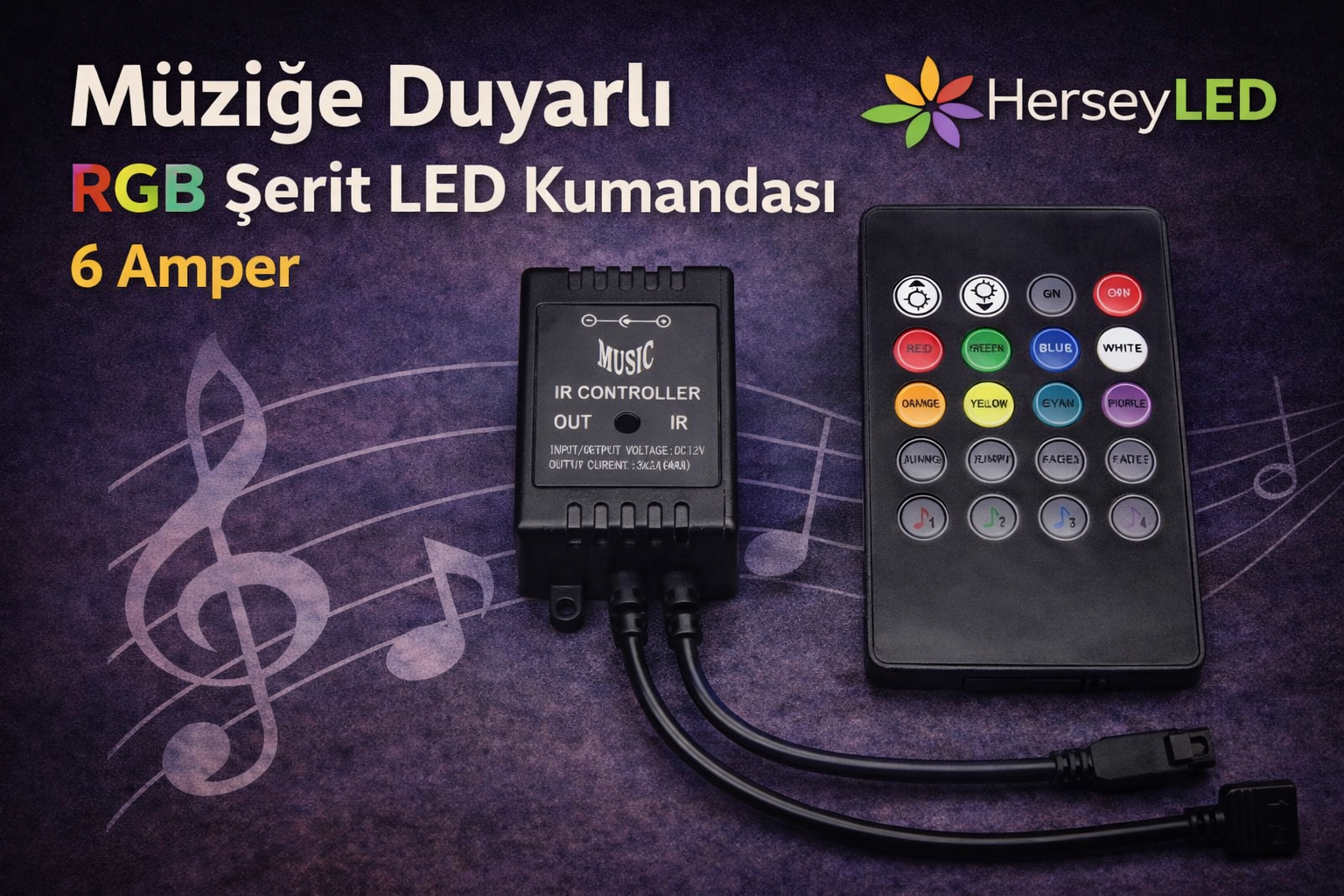 Müziğe Duyarlı  RGB Şerit LED Kumandası 6 Amper