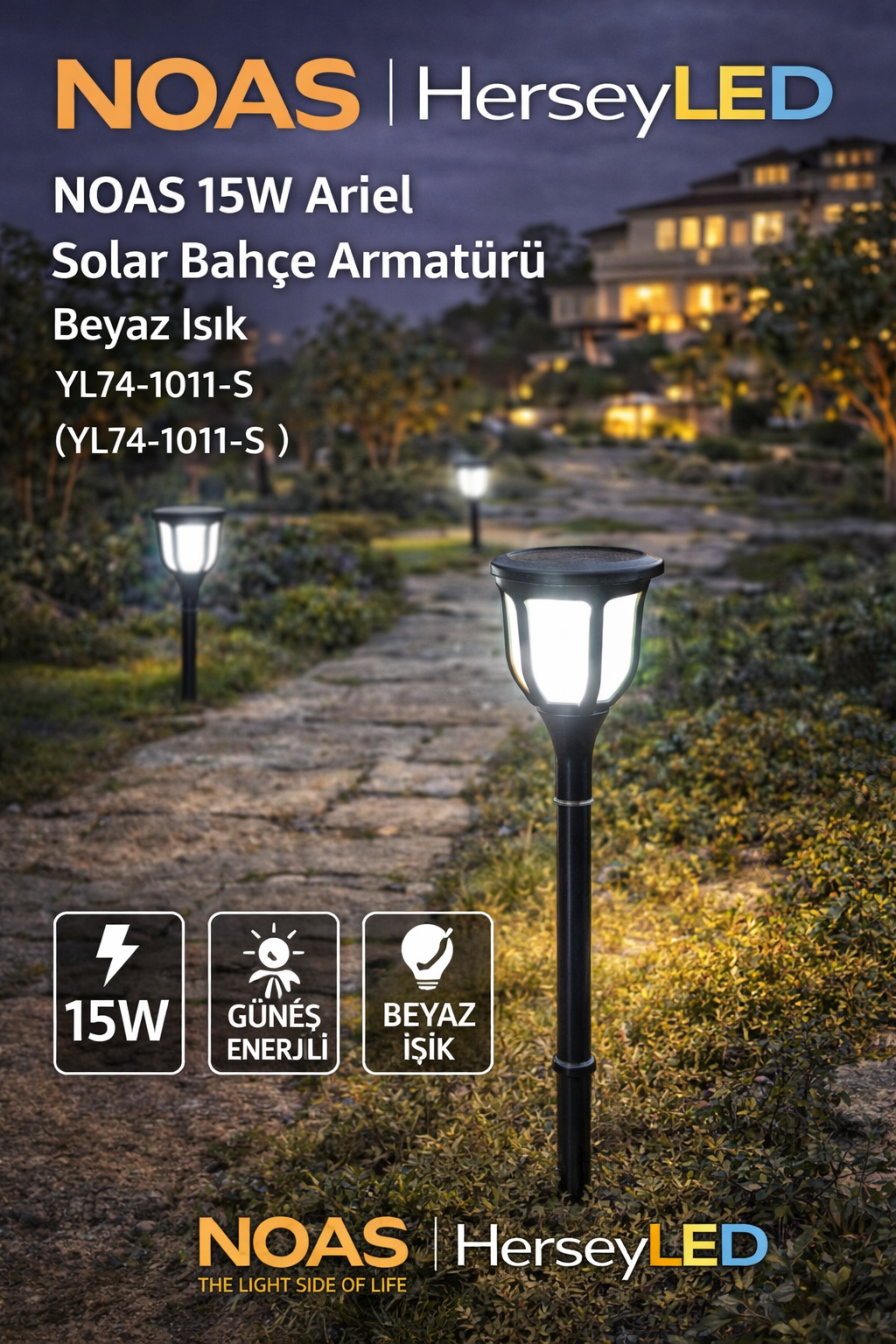 Noas 15W Ariel Solar Bahçe Armatürü Beyaz Işık YL74-1011-S