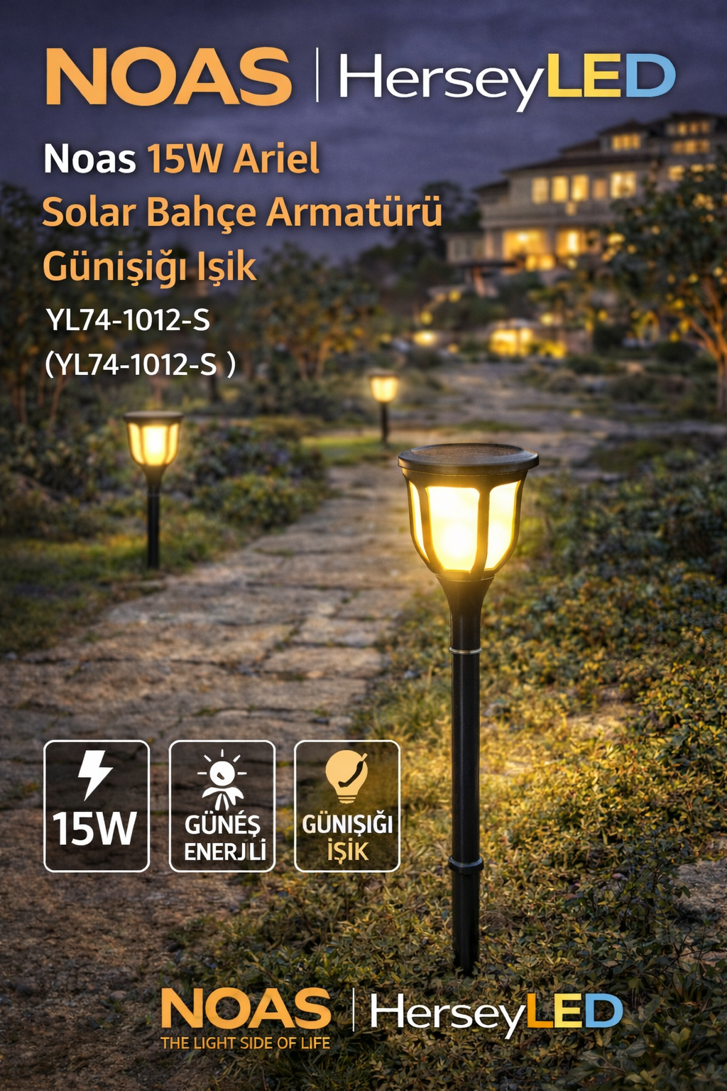 Noas 15W Ariel Solar Bahçe Armatürü Günışığı Işık YL74-1012-S