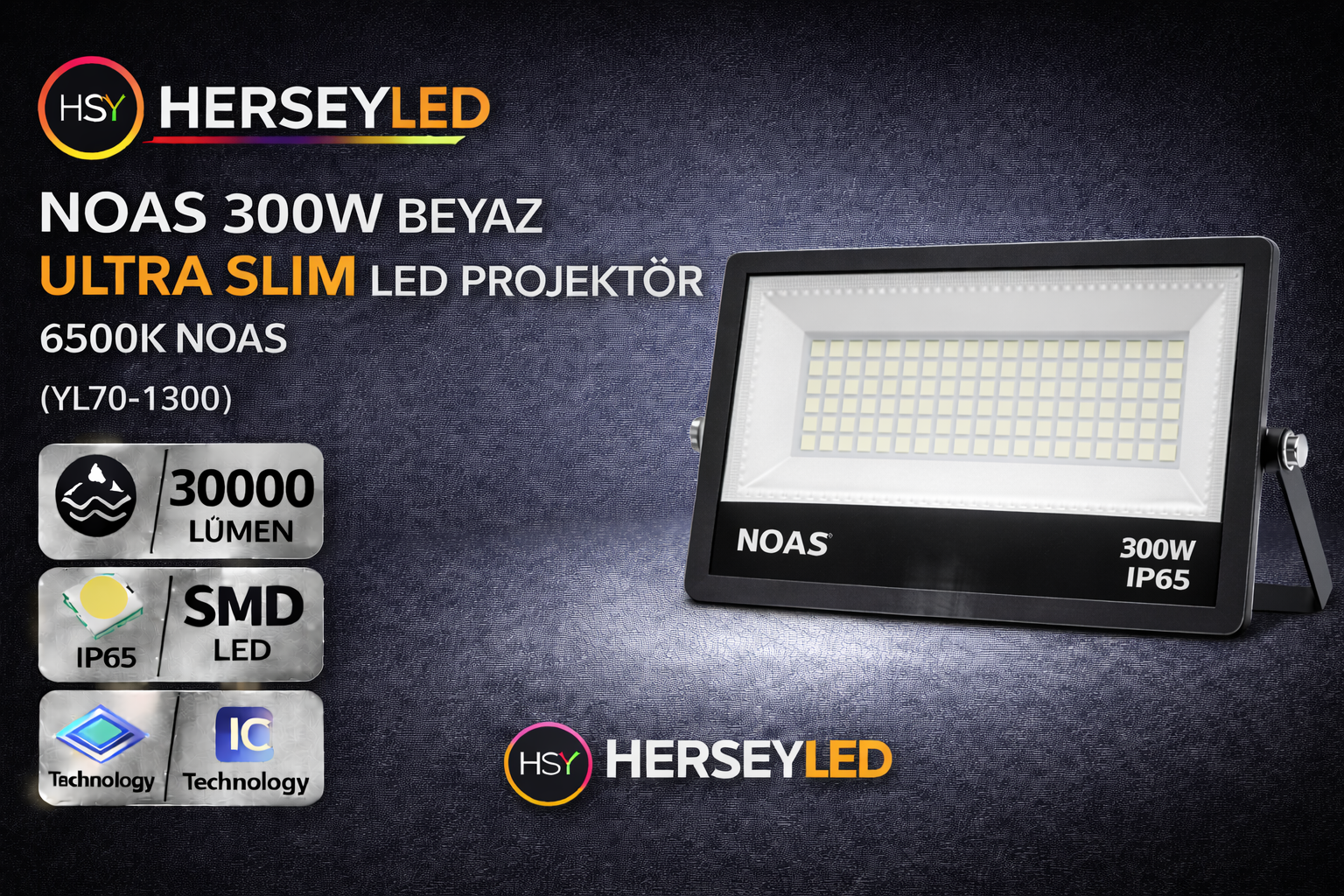 NOAS 300WBEYAZ ULTRA SLİM LED PROJEKTÖR 6500K YL70-1300