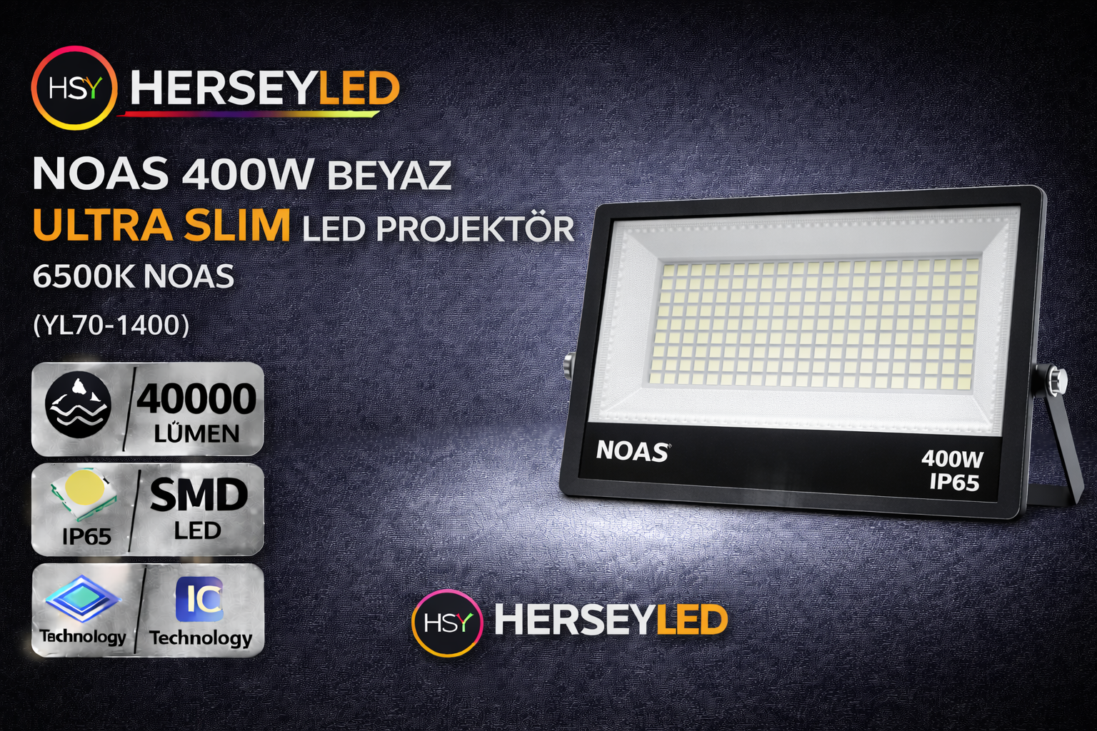 NOAS 400W BEYAZ ULTRA SLİM LED PROJEKTÖR 6500K NOAS YL70-1400
