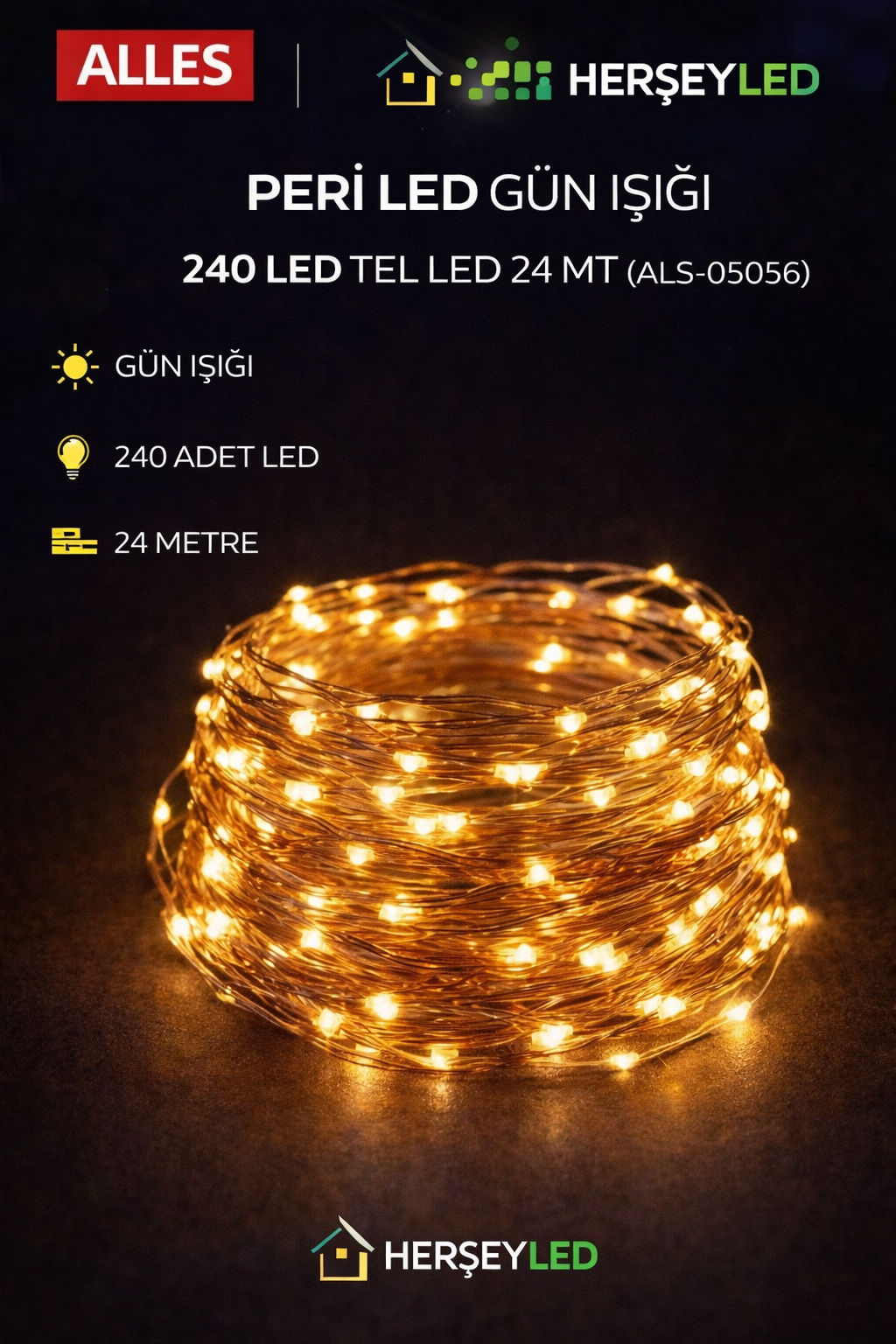 PERİ LED GÜN IŞIĞI 240 LED TEL LED 24 MT