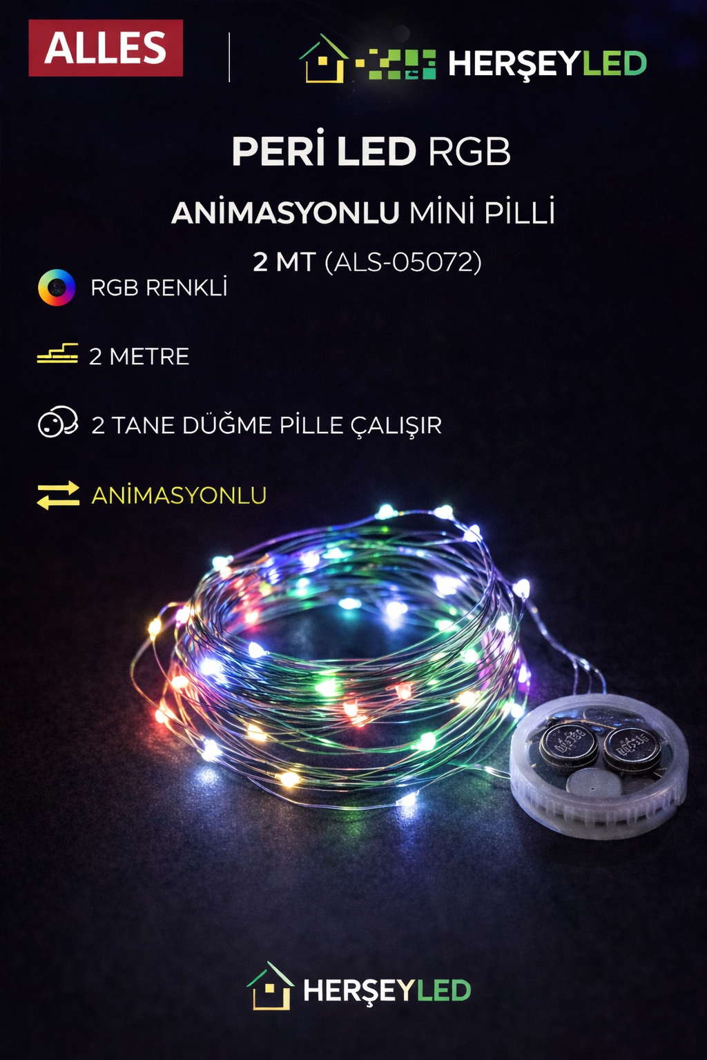 PERİ LED RGB ANİMASYONLU MİNİ PİLLİ 2 MT