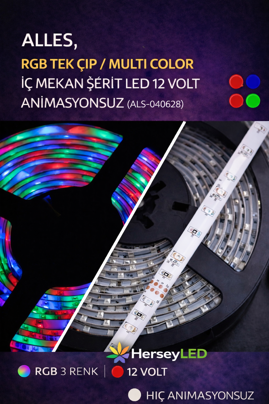 RGB TEK ÇIP MULTI COLOR IÇ MEKAN ŞERIT LED 12 VOLT ANİMASYONSUZ