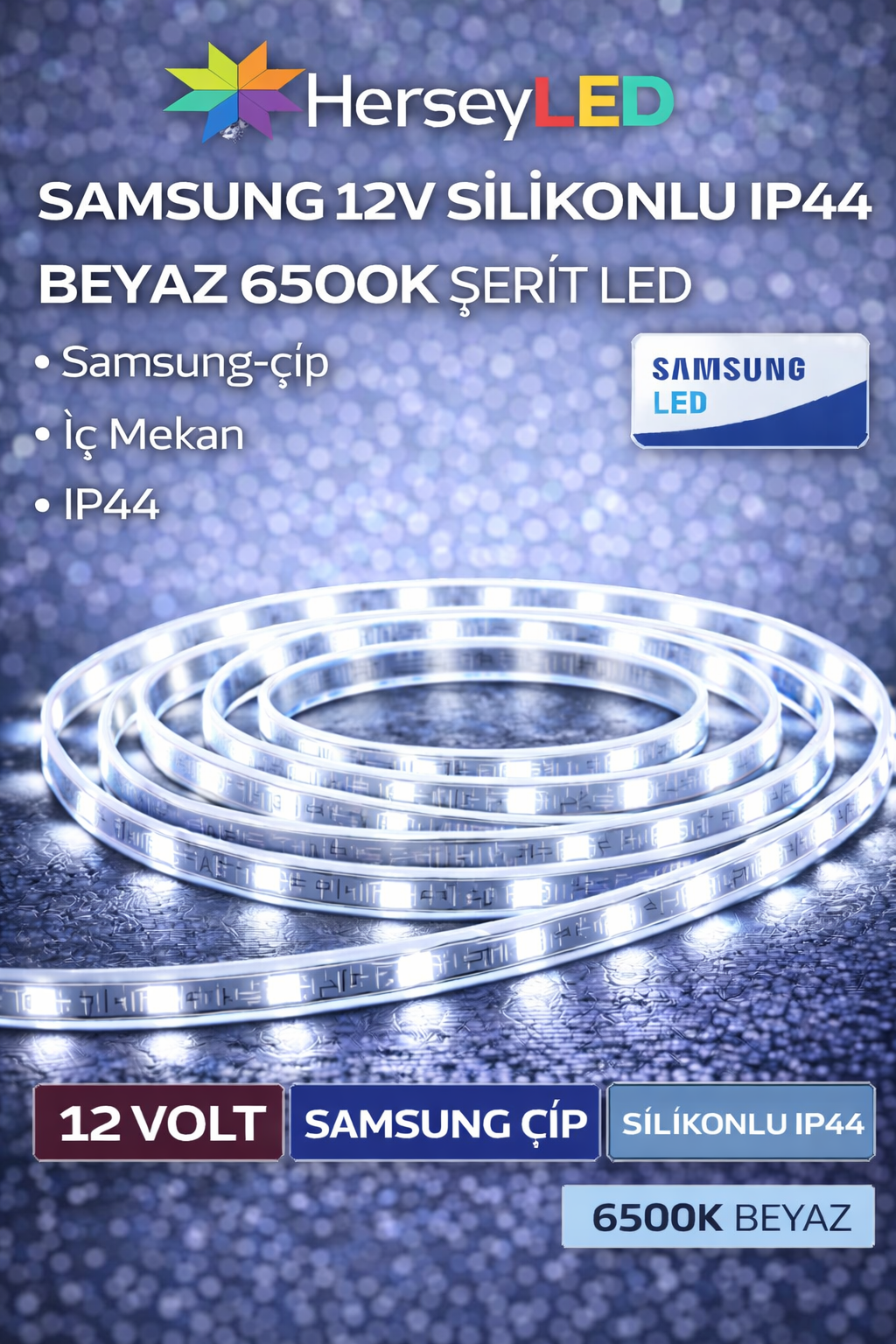 SAMSUNG 12V SİLİKONLU IP65 BEYAZ ŞERİT LED