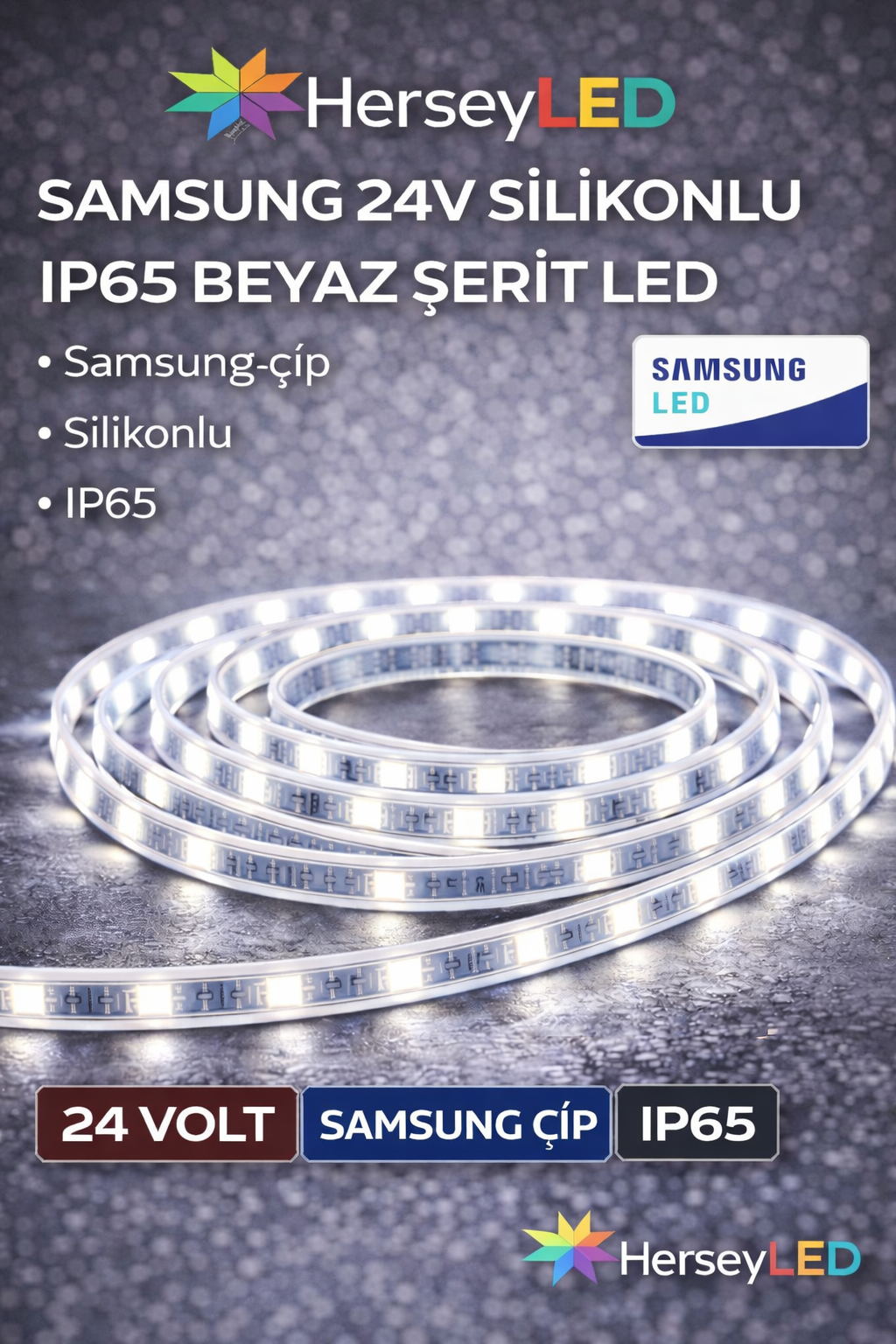 SAMSUNG 24V SİLİKONLU IP65 BEYAZ ŞERİT LED