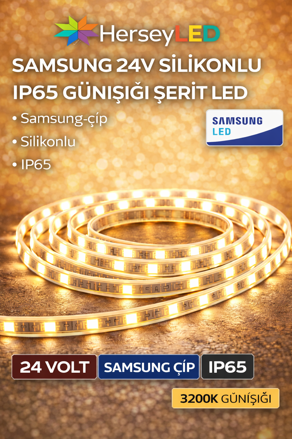 SAMSUNG 24V SİLİKONLU IP65 GÜNIŞIĞI ŞERİT LED