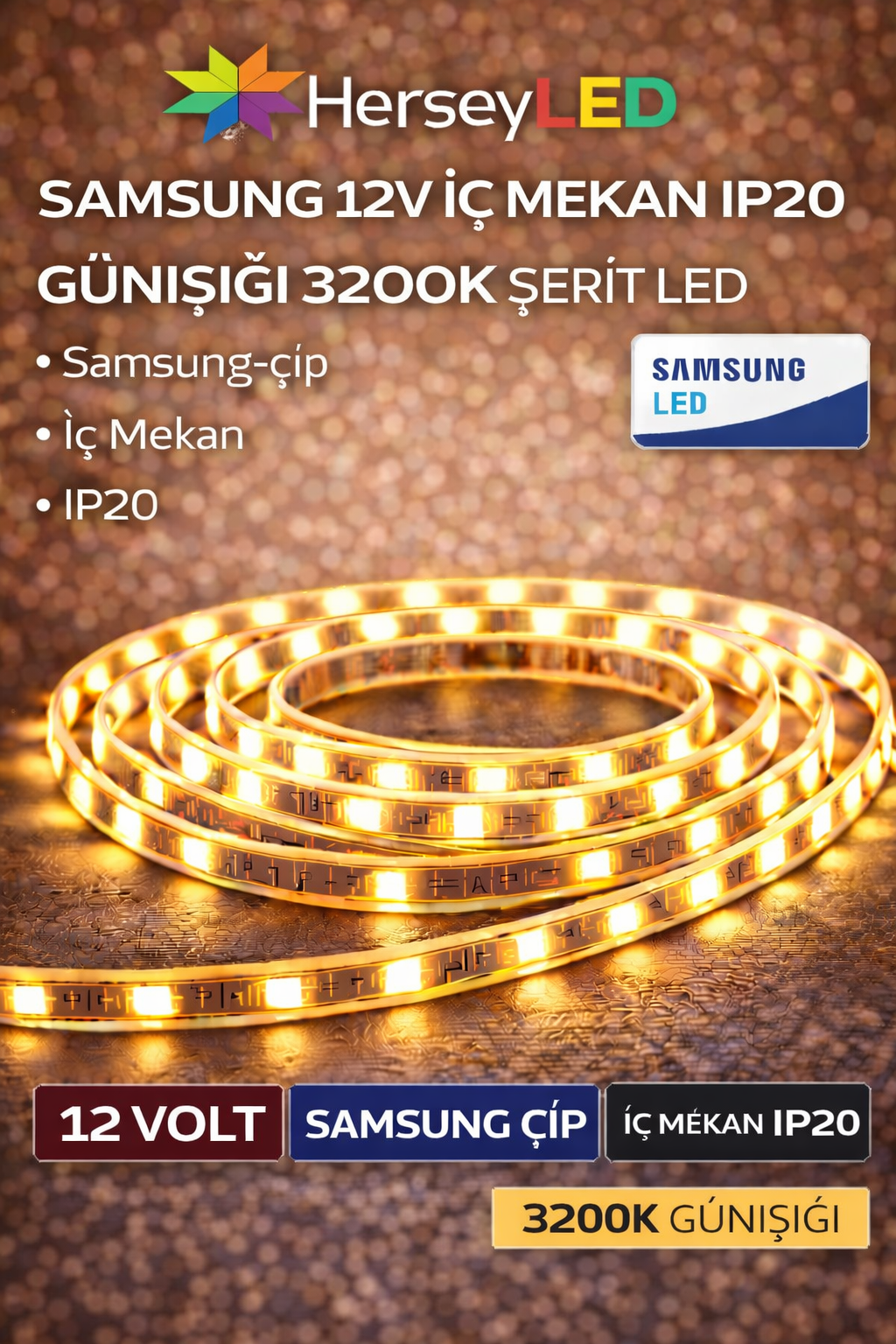 SAMSUNG ŞERİT LED 12V 2835/60 LEDLİ GÜNIŞIĞI İÇ MEKAN IP20