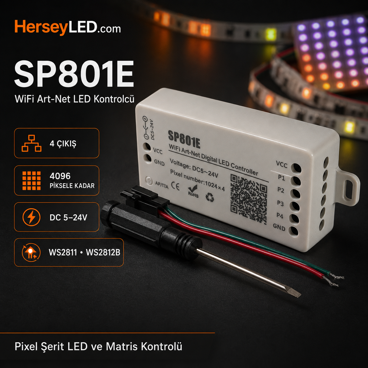 SP801E Wifi Art-Net Led Denetleyici WS2811-WS2812B Pixel Şerit Led Ve Matris
