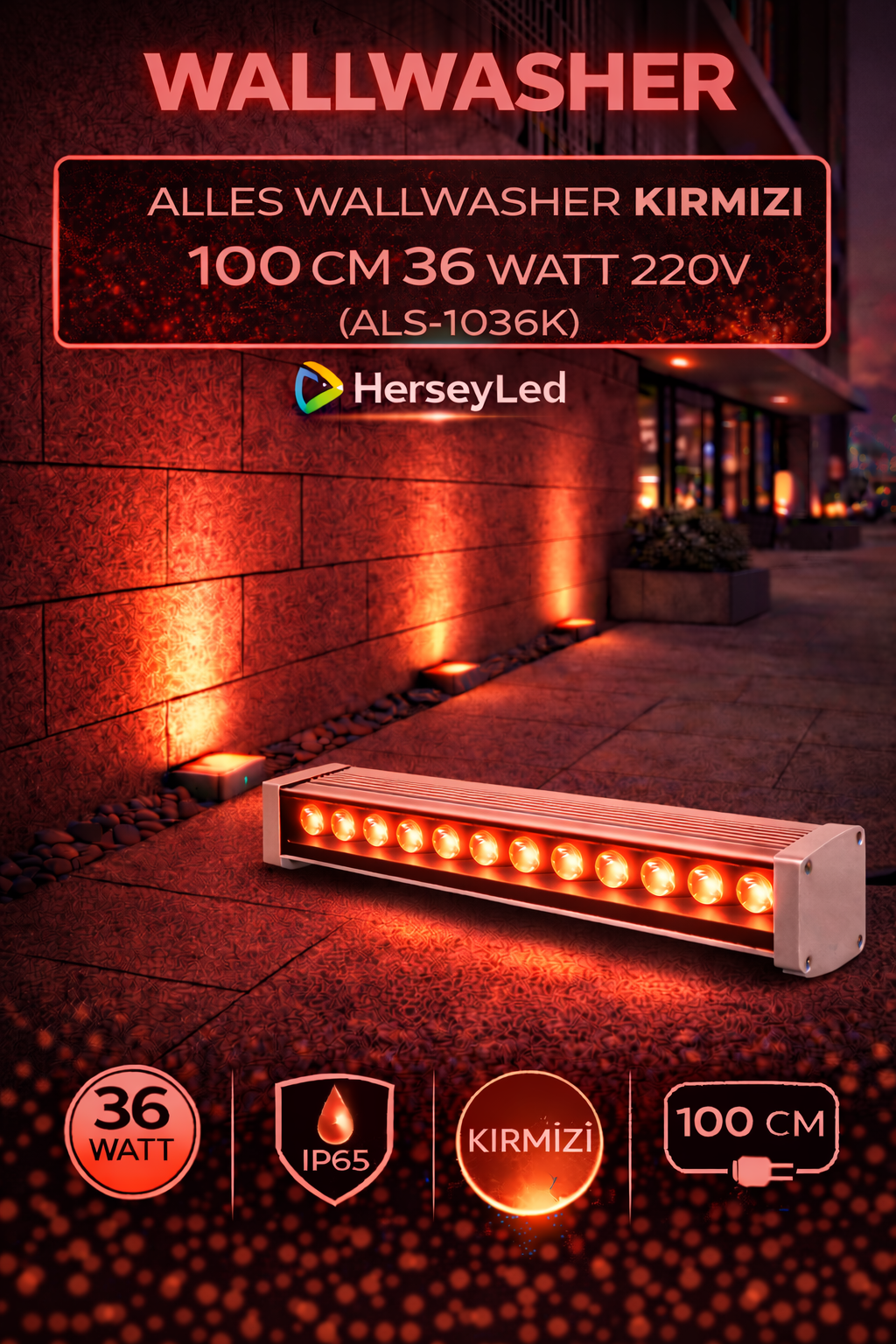 WALLWASHER KIRMIZI 100 CM 36 WATT