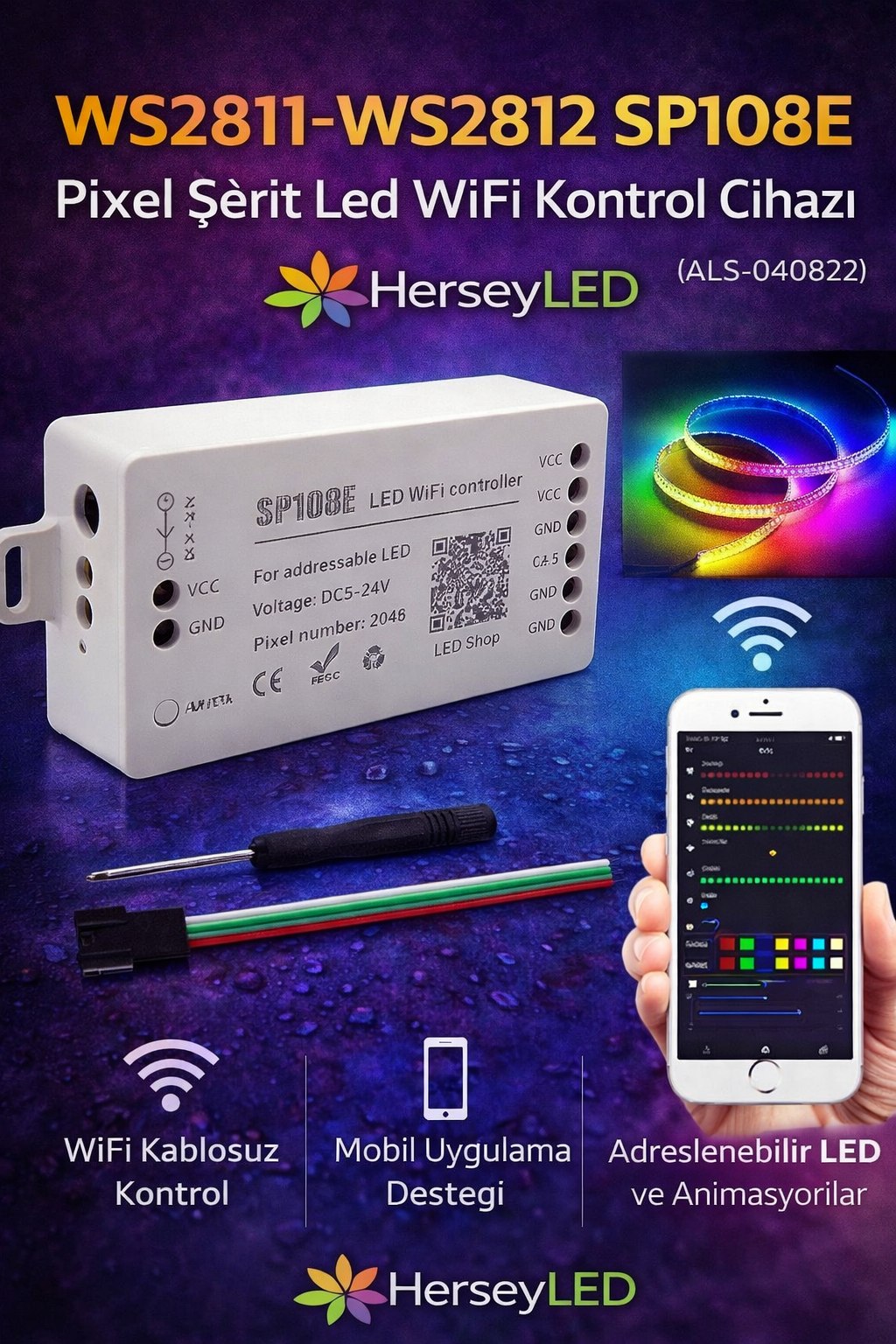 WS2811-WS2812 SP108E Pixel Şerit Led Wifi Kontrol Cihazı