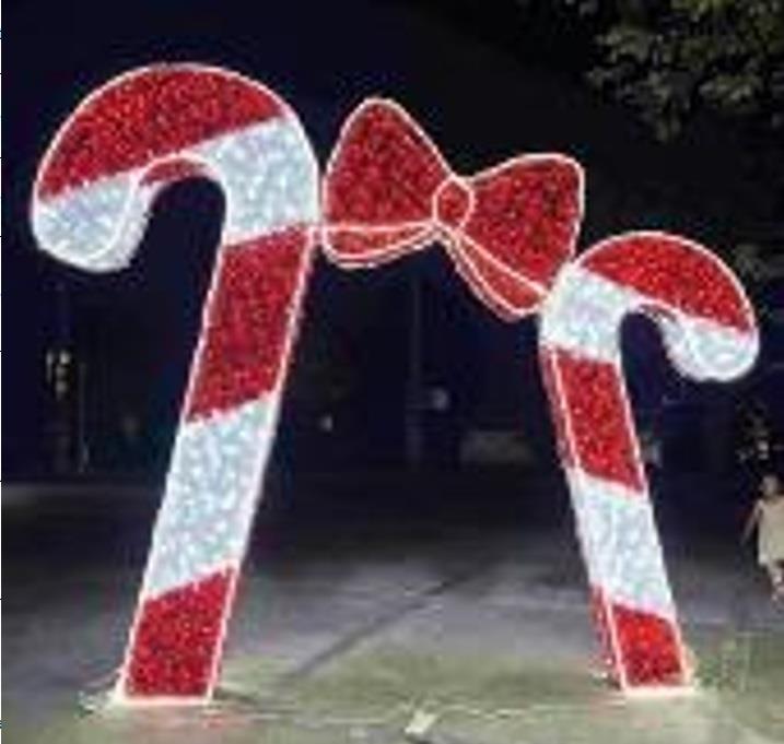 YILBAŞI LED DEKOR - BASTON ŞEKER LED IŞIKLI KURDELELİ  ( 220 CM ) - HAZIR DEKOR KOLAY KURULUM