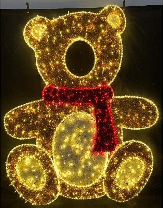 YILBAŞI LED DEKOR - DEV BOY LED IŞIKLI AYICIK FOTOĞRAF DEKORU  ( 220 CM ) - HAZIR DEKOR KOLAY KURULUM