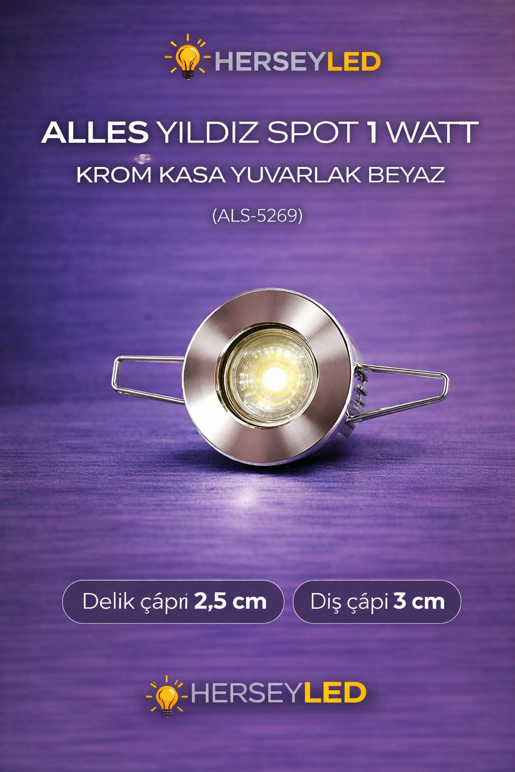 YILDIZ SPOT 1WATT KROM KASA YUVARLAK BEYAZ