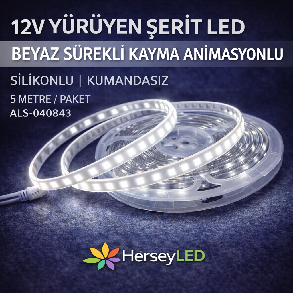 YÜRÜYEN ŞERİT LED BEYAZ IŞIK SİLİKONLU 5 METRE