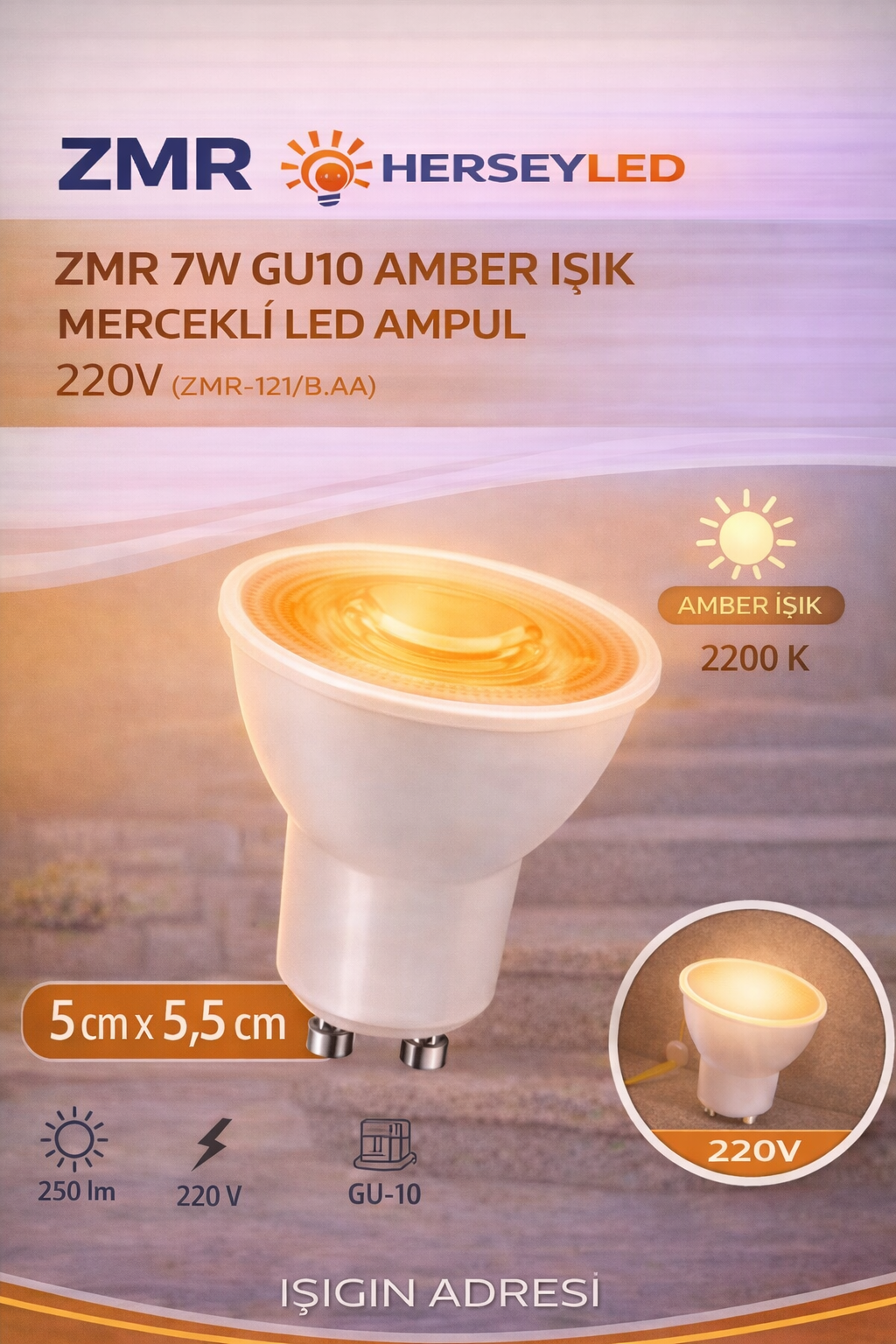 ZMR 7W GU10 AMBER MERCEKLİ LED AMPUL 220V ZMR-121/B.AA