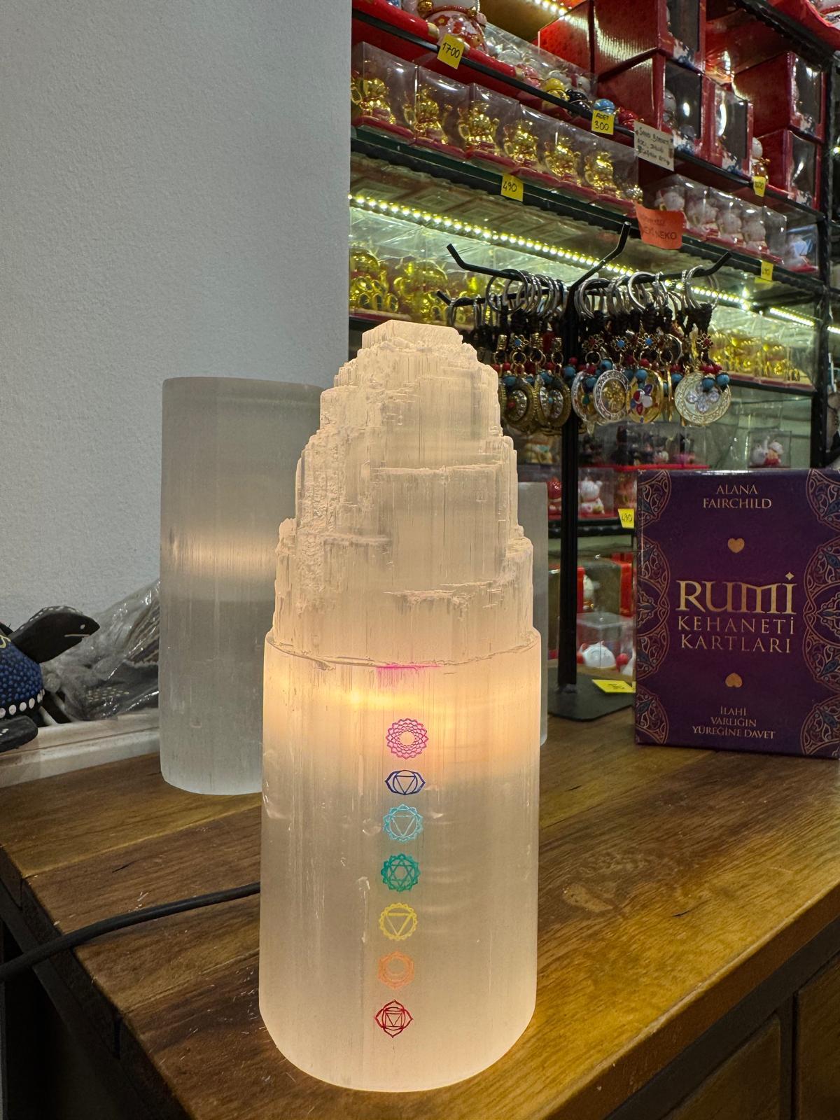 Doğal Selenit 7 Çakra Lamba