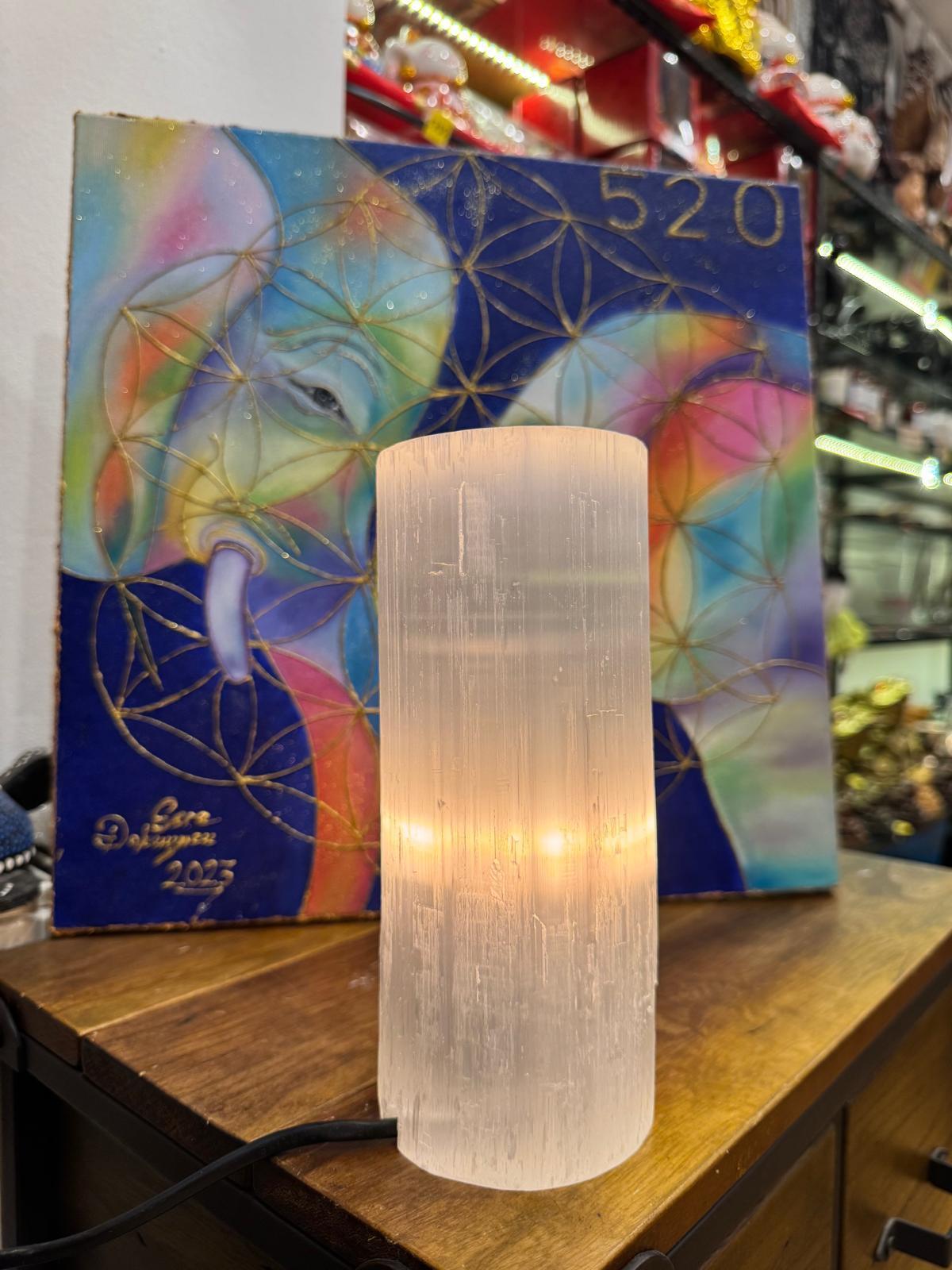 Doğal Selenit Kristal Lamba Silindir