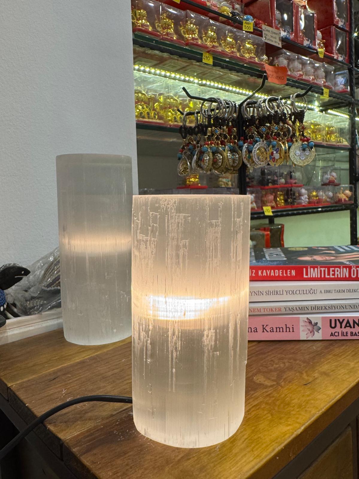 Doğal Selenit Kristal Lamba Silindir