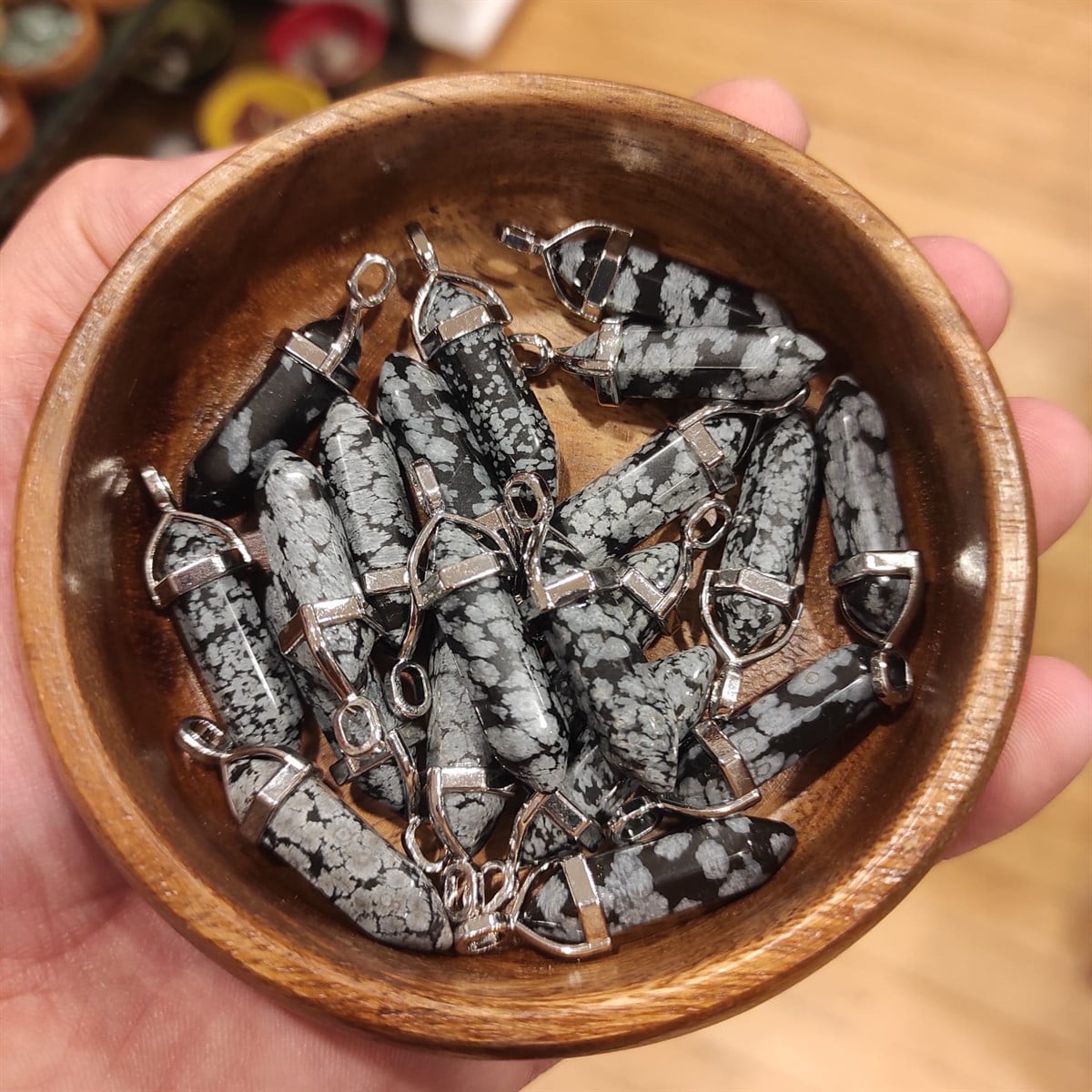 Karlı Obsidyen Kolye Ucu