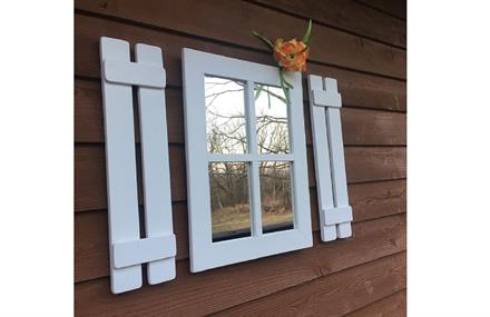 Ahşap Rustik Dikdörtgen Beyaz Pencere Ayna 58 x 45 cm ENGC-DF-201