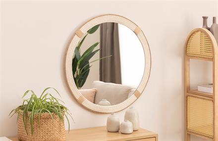 Beyaz Halatlı Yuvarlak Dekoratif Ayna 60x60 cm ENGC-DF-203