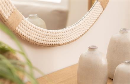 Beyaz Halatlı Yuvarlak Dekoratif Ayna 60x60 cm ENGC-DF-203