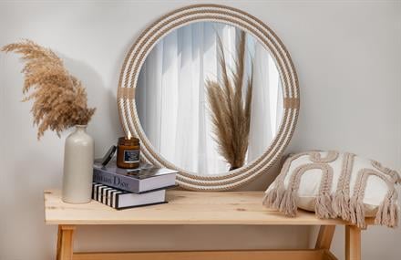 İki Renk Vera Halatlı Yuvarlak Dekoratif Ayna 90x90 cm ENGC-DF-212