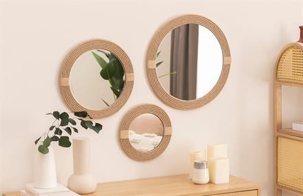 Jut Halatlı 3Lü Yuvarlak Dekoratif Ayna 50-40-30 cm ENGC-DF-78