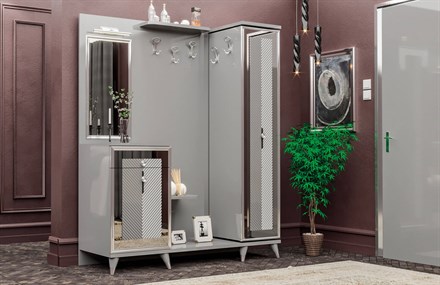 Ayakkabılık Aynalı Portmanto Metalik Krom OR-5001