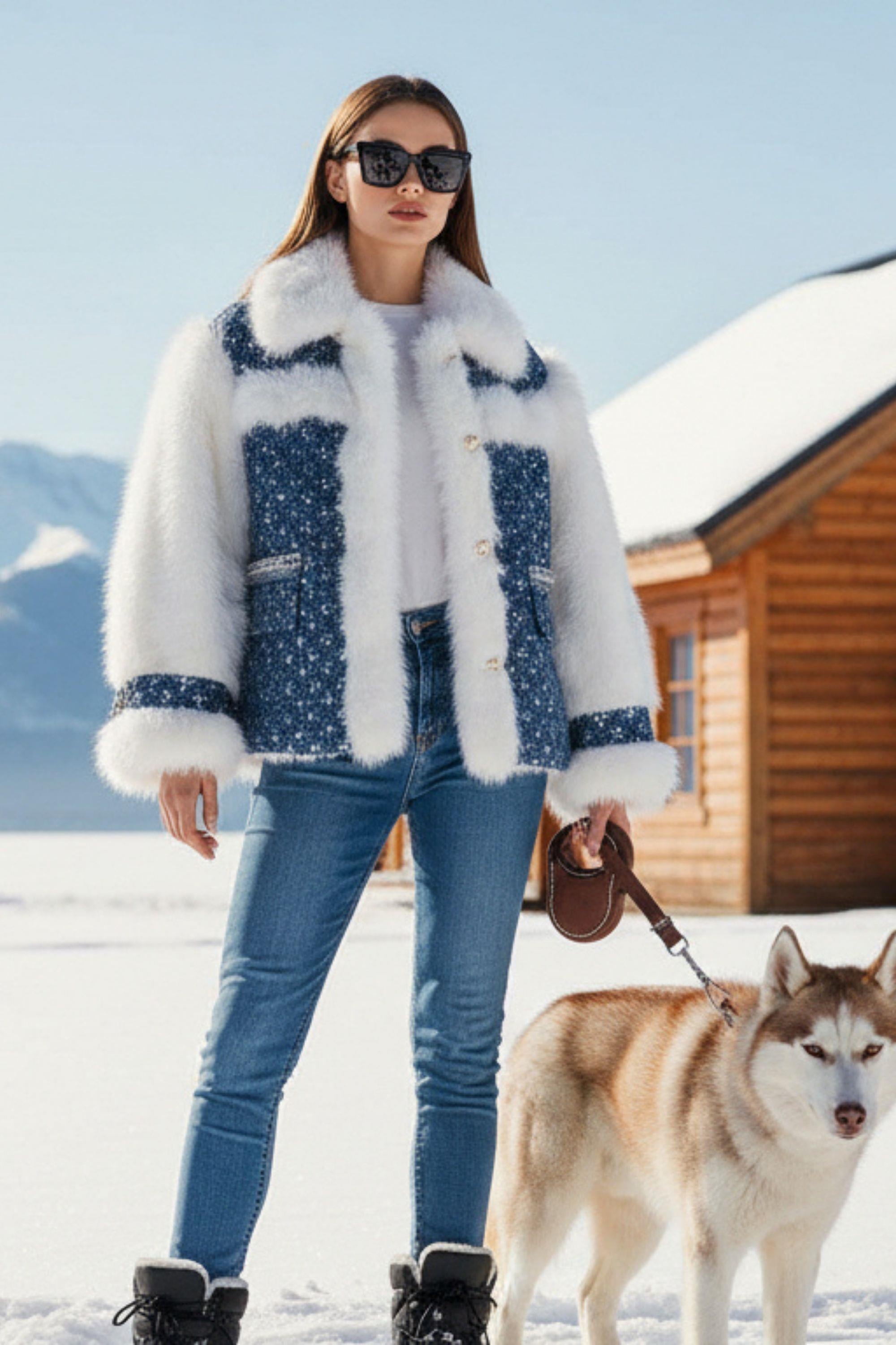 Mavi Payetli Jean Kadın Mont - askingoksu.com