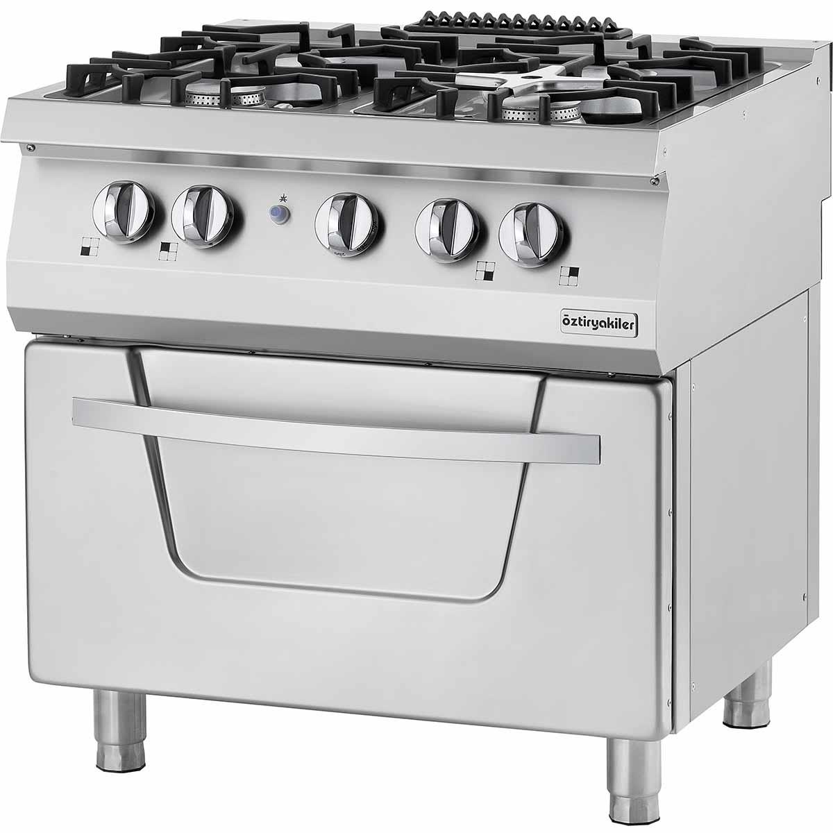 ÖZTİRYAKİLER 700 SERİ KUZİNE FIRINLI GAZLI 4 AÇIK ATEŞ 80*70*85 (L)-4x6kW+7kW GAZLI FIRIN