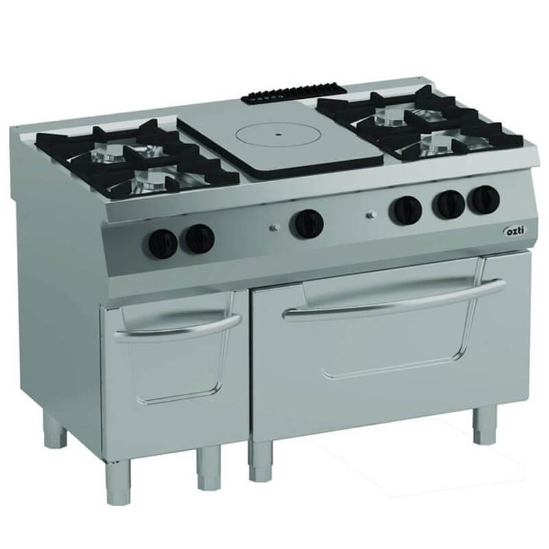ÖZTİRYAKİLER 700 SERİ KUZİNE FIRINLI GAZLI 6 AÇIK ATEŞ 120*70*85 (LS)-6x7,5 kW +7 kW GAZLI FIRIN