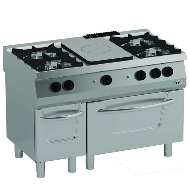 ÖZTİRYAKİLER 700 SERİ KUZİNE BÜYÜK FIRINLI GAZLI 6 AÇIK ATEŞ 120*70*85 (LS)-6x7,5 kW+13 kW GAZLI FIRIN