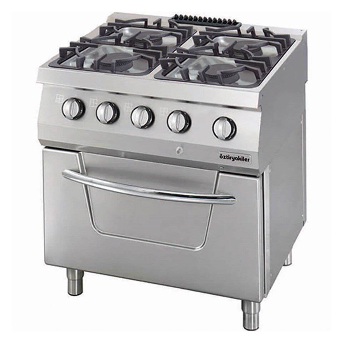 ÖZTİRYAKİLER 700 SERİ KUZİNE FIRINLI GAZLI 4 AÇIK ATEŞ 80*70*85 (L)-4x6kW+6kW ELEKTRİKLİ FIRIN