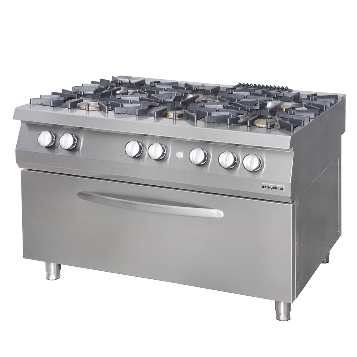 ÖZTİRYAKİLER 900 SERİ KUZİNE BÜYÜK FIRINLI GAZLI 6 AÇIK ATEŞ 120*90*85-FIRIN ELEKTRİKLİ