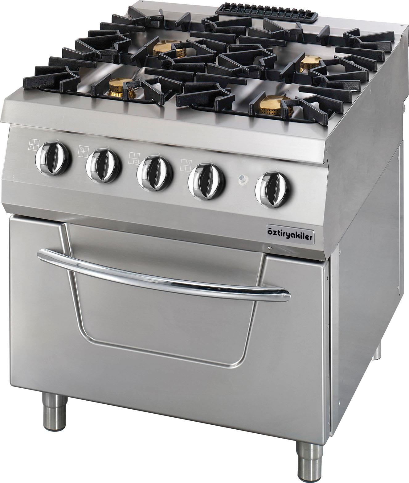 ÖZTİRYAKİLER 900 SERİ KUZİNE FIRINLI GAZLI 4 AÇIK ATEŞ 80*90*85 (2x10 kW+2x6 kW+8 kW=40 kW)