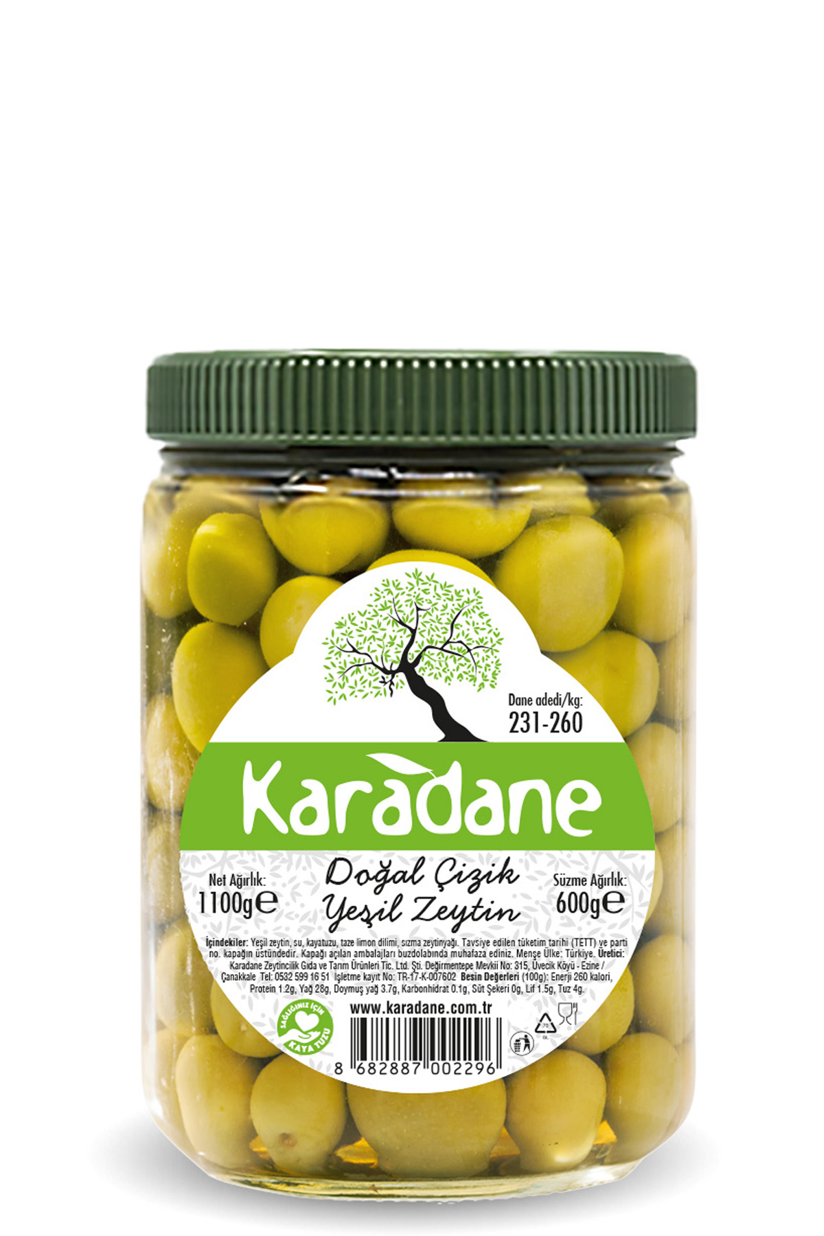 Çizik Yeşil Zeytin L 231-260 Kalibre - 600g