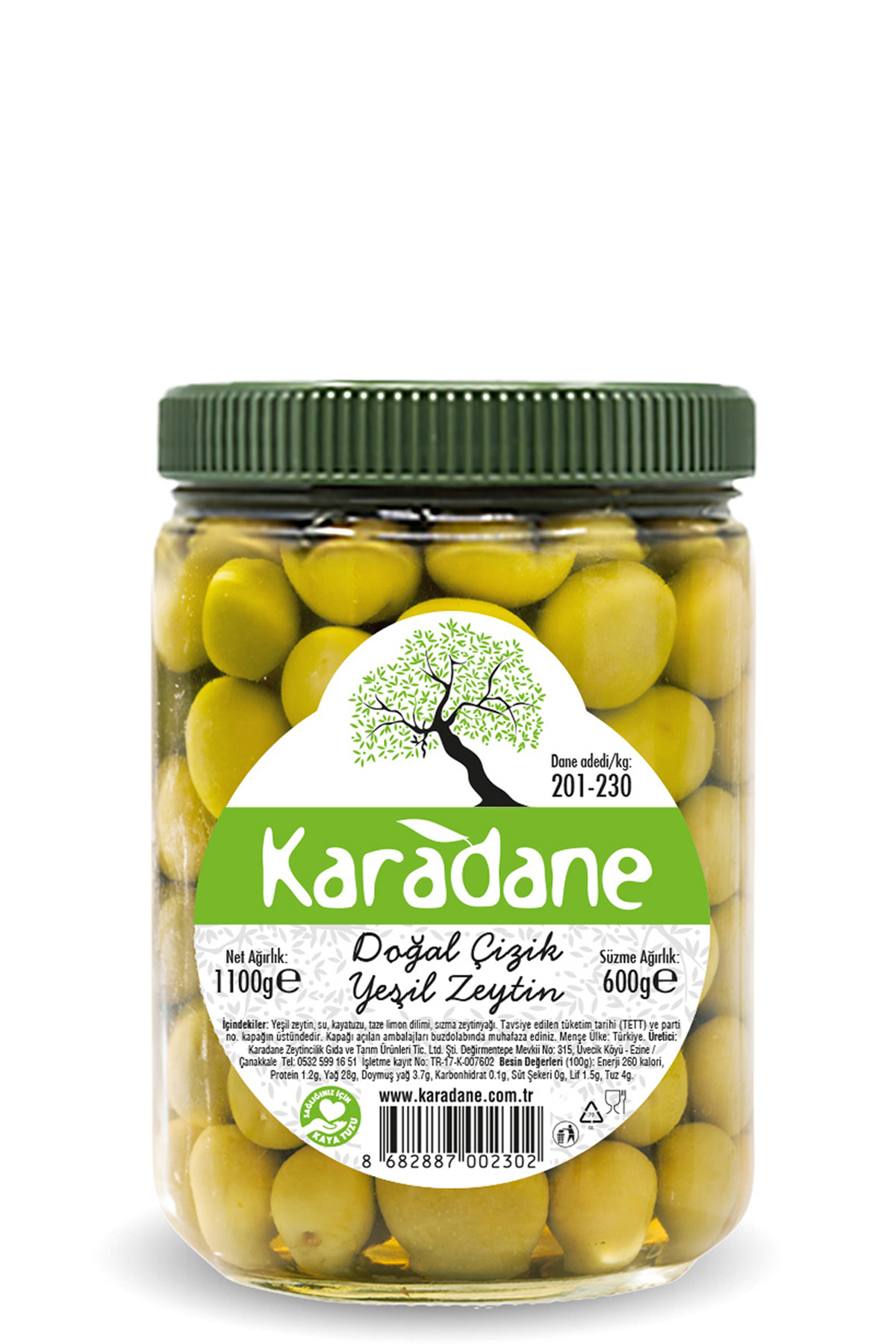 Çizik Yeşil Zeytin XL 201-230 Kalibre - 600g
