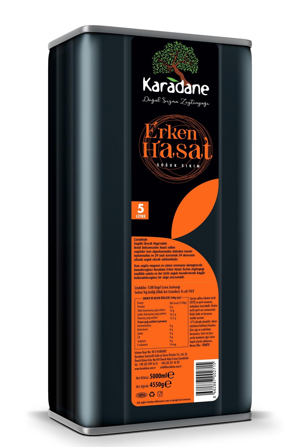 Erken Hasat Soğuk Sıkım Zeytinyağı 5LT Teneke