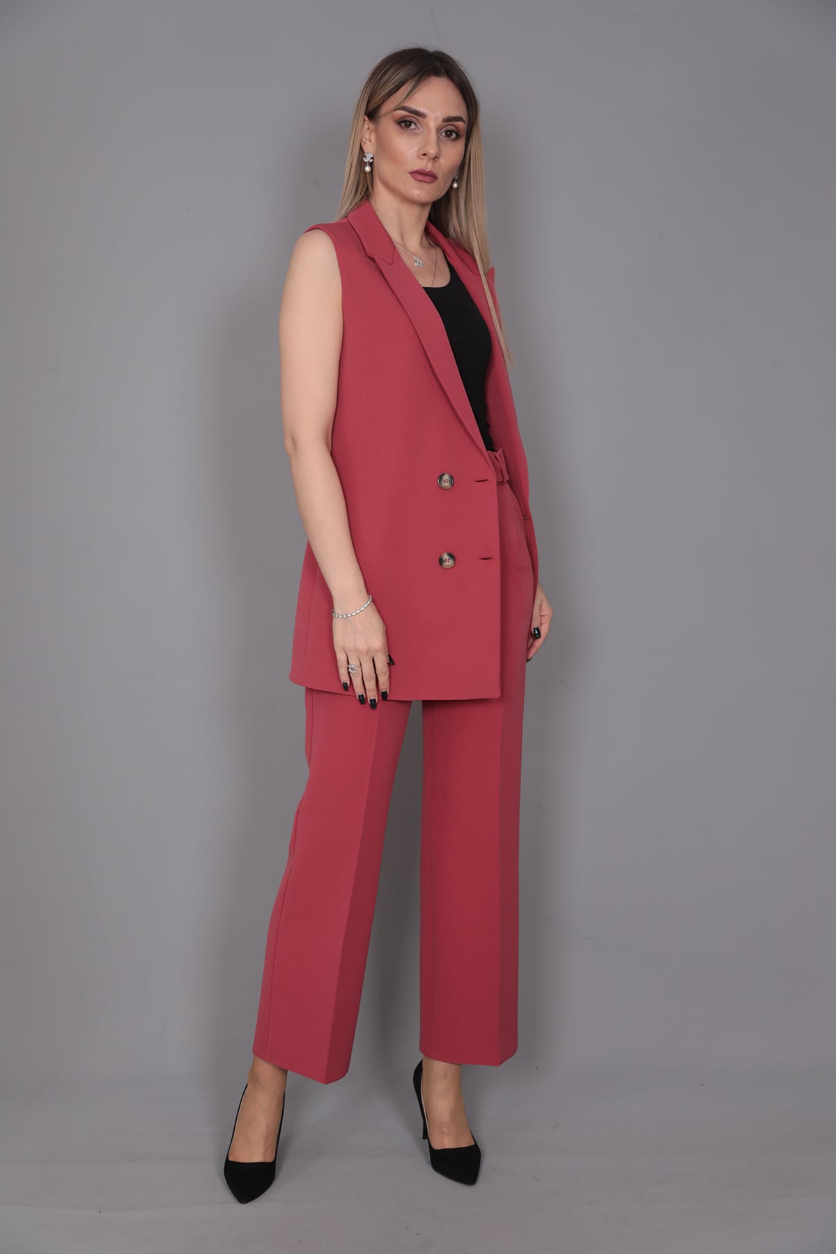  Midi Boy Klasik Yelek & Kısa Bol Paça Pantolon-Kiremit