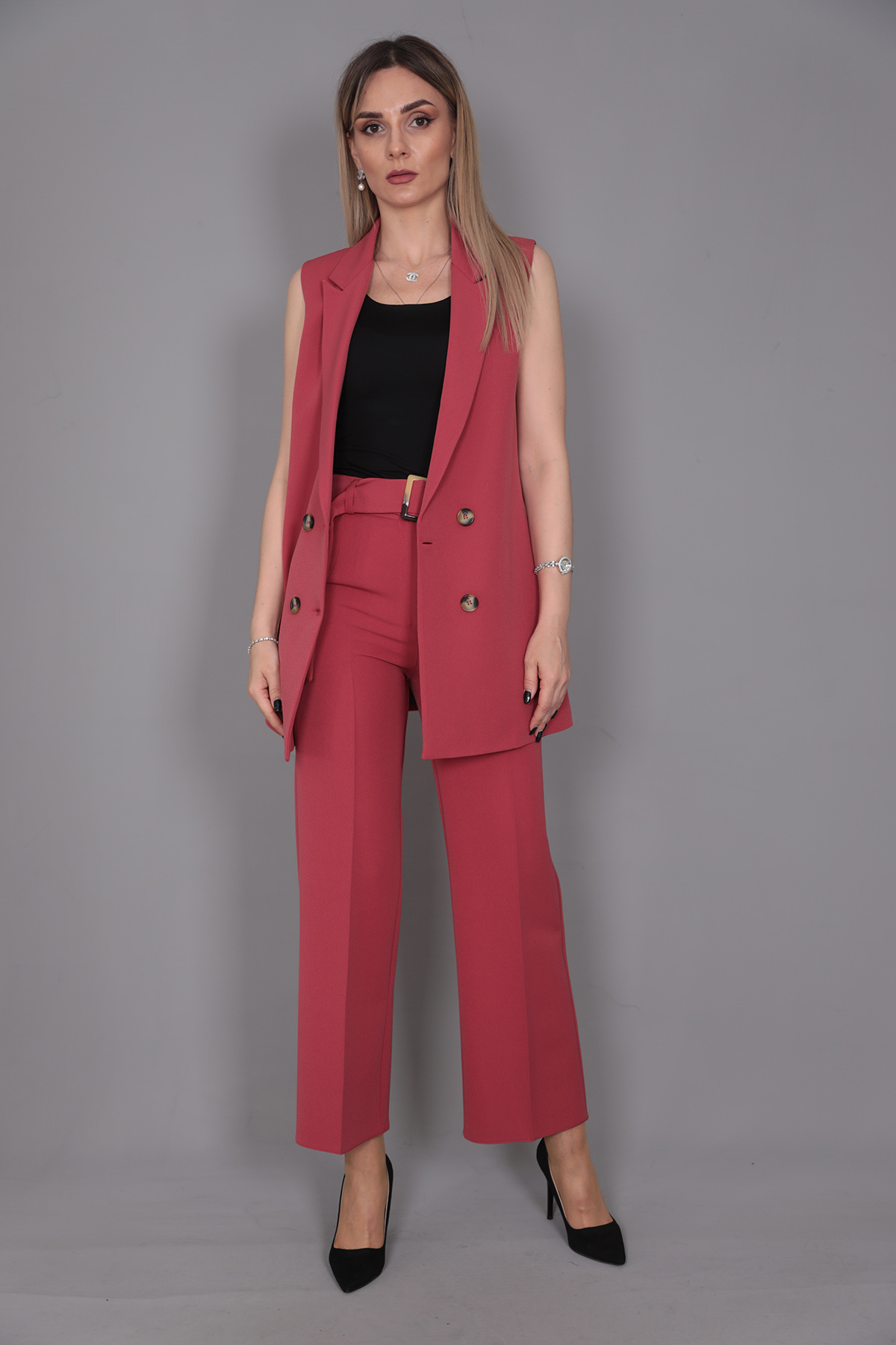  Midi Boy Klasik Yelek & Kısa Bol Paça Pantolon-Kiremit