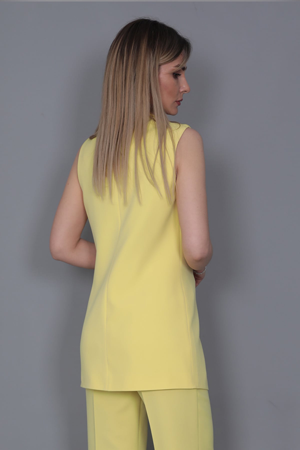 Erkek Yaka Kuruvaze Klasik Yelek-Sarı